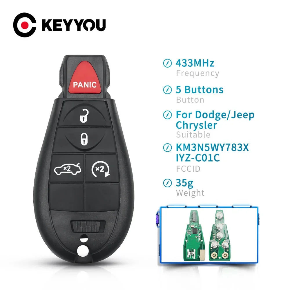 KEYYOU 2+1 3 Buttons Smart Remote Car Key For Dodge Grand Caravan Chrysler Town For Jeep Cherokee M3N5WY783X IYZ-C01C 433Mhz Blackbox Automotive Diagnostics