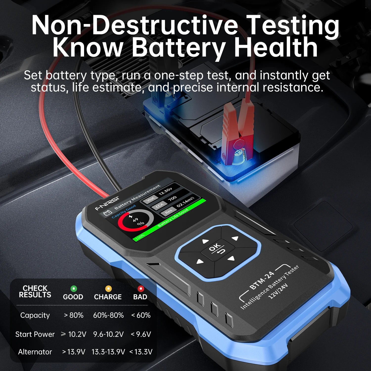 FNIRSI BTM-24 12V/24V Car Battery Tester 0-2000 CCA Automotive Battery Load Tester Cranking Charging Circut Diagnostic Tools Blackbox Automotive Diagnostics
