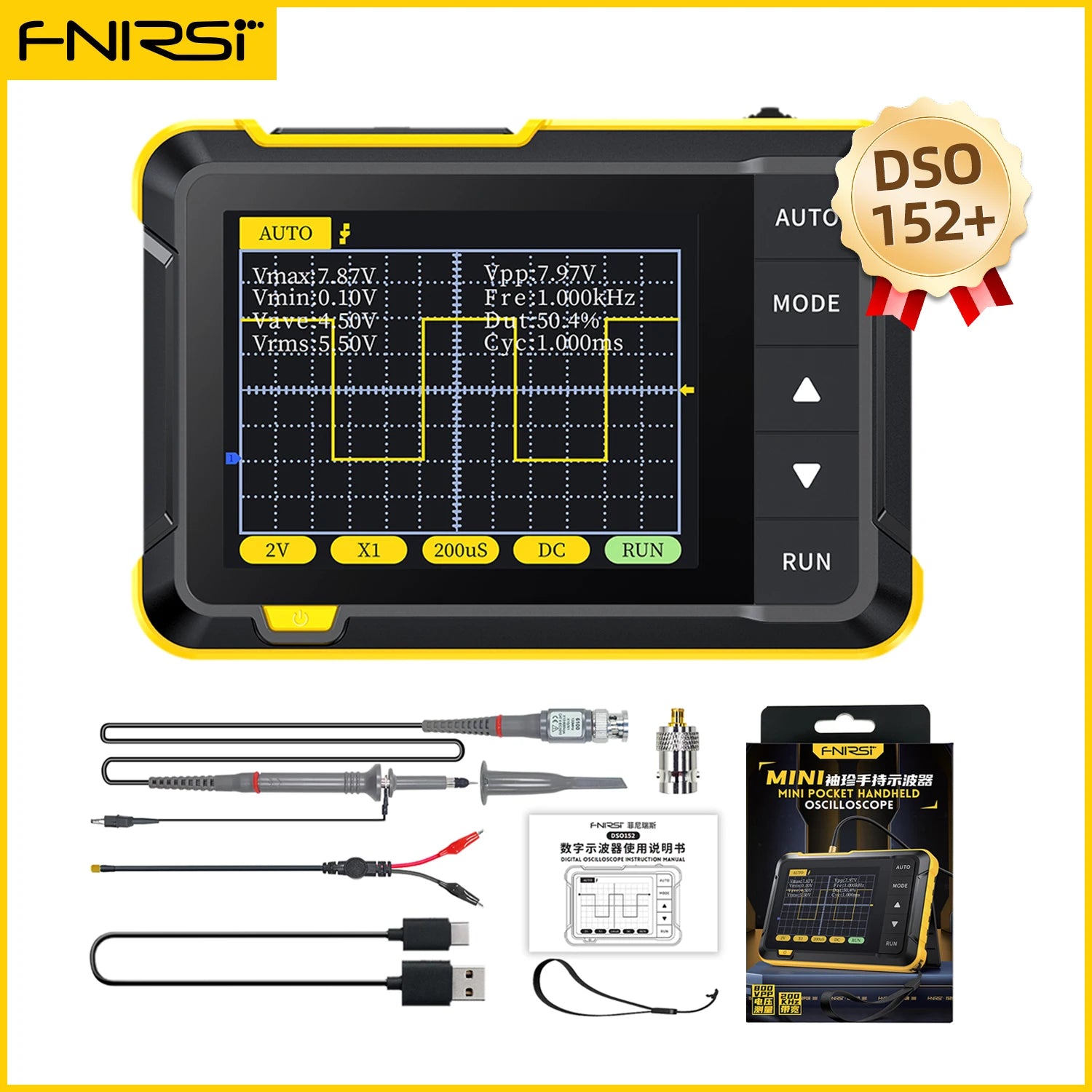 FNIRSI New DSO510 DSO152 DSO153 Mini Handheld Digital 2 IN 1 Oscilloscope Portable 48MS/s 10MHz Bandwidth Electronic Repair Tool Blackbox Automotive Diagnostics