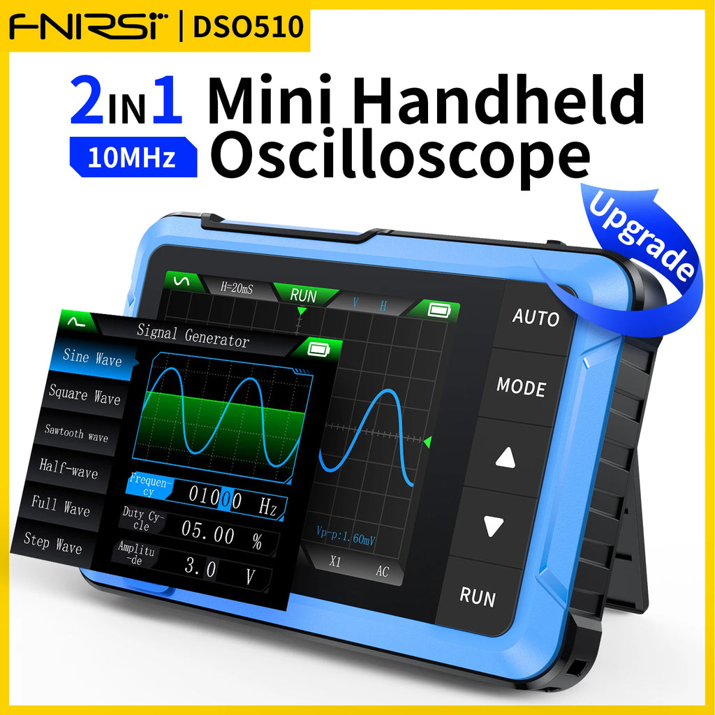 FNIRSI New DSO510 DSO152 DSO153 Mini Handheld Digital 2 IN 1 Oscilloscope Portable 48MS/s 10MHz Bandwidth Electronic Repair Tool Blackbox Automotive Diagnostics
