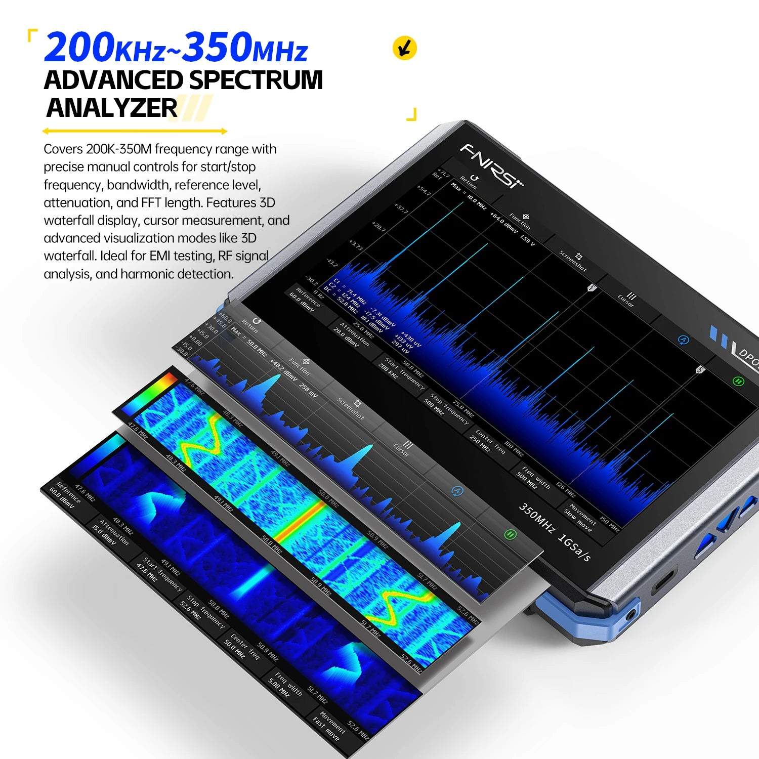 FNIRSI DPOS350P 4in1 Tablet Oscilloscope 2 Channel 350MHz Signal Generator 50MHz, Spectrum Analyzer, Frequency Response Analyzer Blackbox Automotive Diagnostics