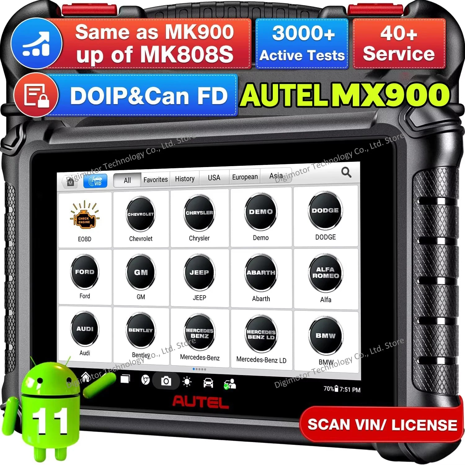 Autel MaxiCheck MX900 Automotive Scanner Car Diagnostic Tool, Same as MK900, Bi-directional Scan Tool DoIP&CAN FD, 40+ Services Blackbox Automotive Diagnostics