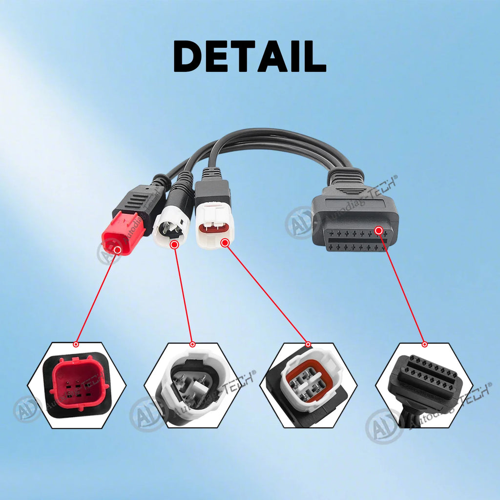 3-in-1 OBD2 Diagnostic Adapter Cable for Yamaha Motorcycle Kline Honda CRF KTM,Fit Euro 5 3pin+4pin+6pin to 16pin Connector Blackbox Automotive Diagnostics