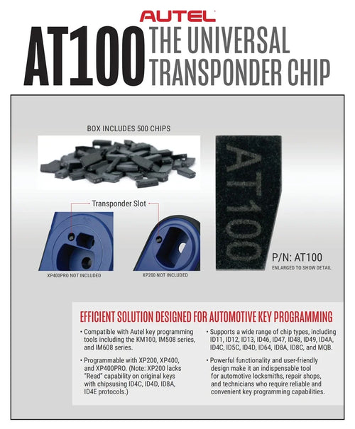 10pcs Autel AT100 Transponder Chip Used with Used with XP200, XP400, XP400PRO for Vehicles Key Programming Blackbox Automotive Diagnostics