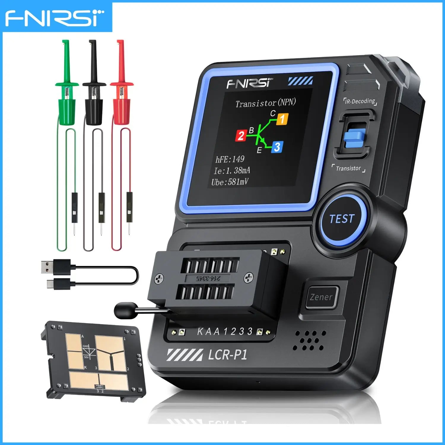 FNIRSI LCR-P1 Transistor Tester Diode Triode Capacitance Resistance Meter LCR ESR Meter NPN PNP MOSFET IR Multifunction Tester Blackbox Automotive Diagnostics