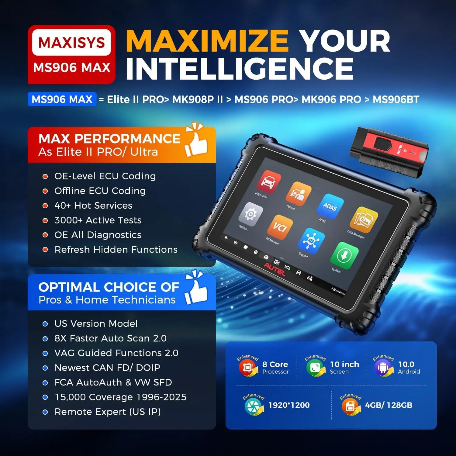 Autel MS906MAX Bidirectional Diagnostic Scanner