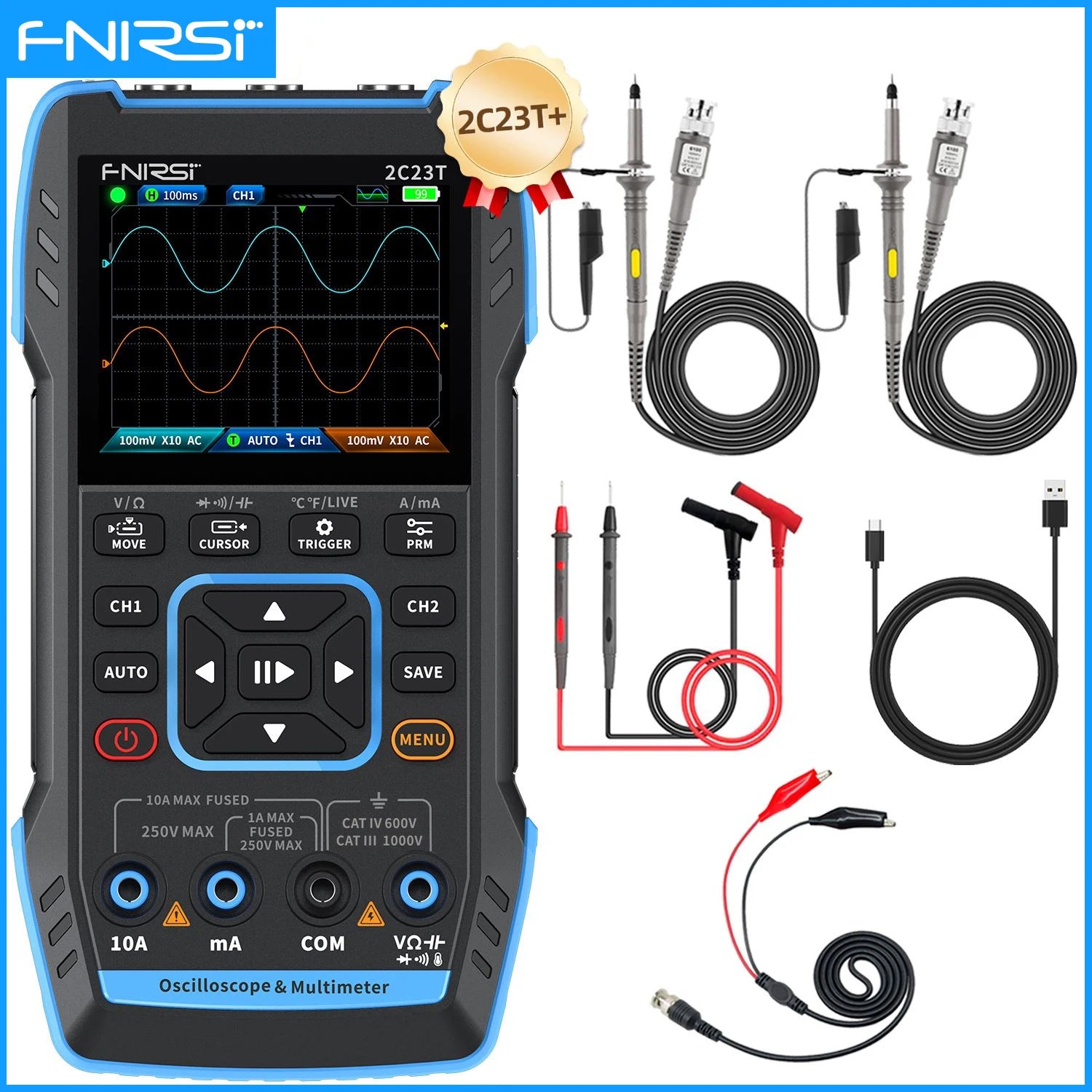 FNIRSI 2C23T 2C53T Upgrade 50MHz Handheld Digital Oscilloscope Multimeter Signal Generator  3 in 1 Dual Channel Automotive Tools Blackbox Automotive Diagnostics