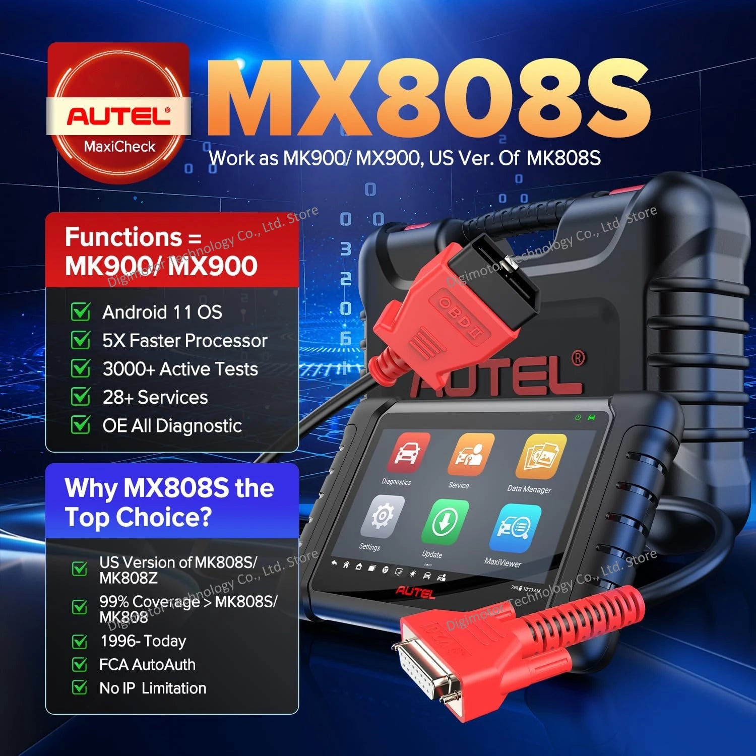 Autel MaxiCheck MX808S Scanner All Systems Diagnostic Scan Tool Automotive Scanner, 3000+ Tests, 28+Services, MK808S US Version Blackbox Automotive Diagnostics