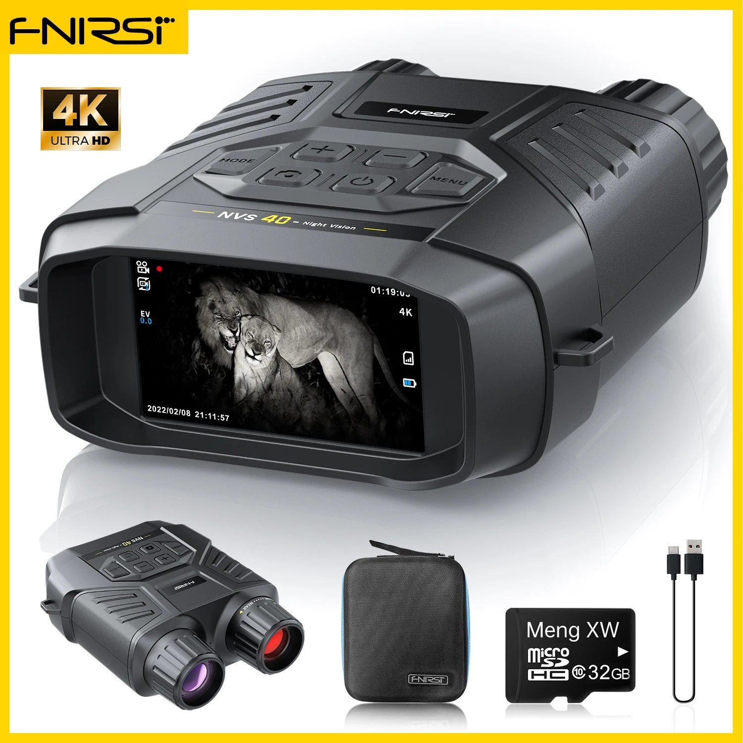 FNIRSI Telescope NVS-20 4K HD Monocular Night Vision Goggles 6X Digital Zoom 300m Hunting Camping Scope Day and Night Dual Use Blackbox Automotive Diagnostics