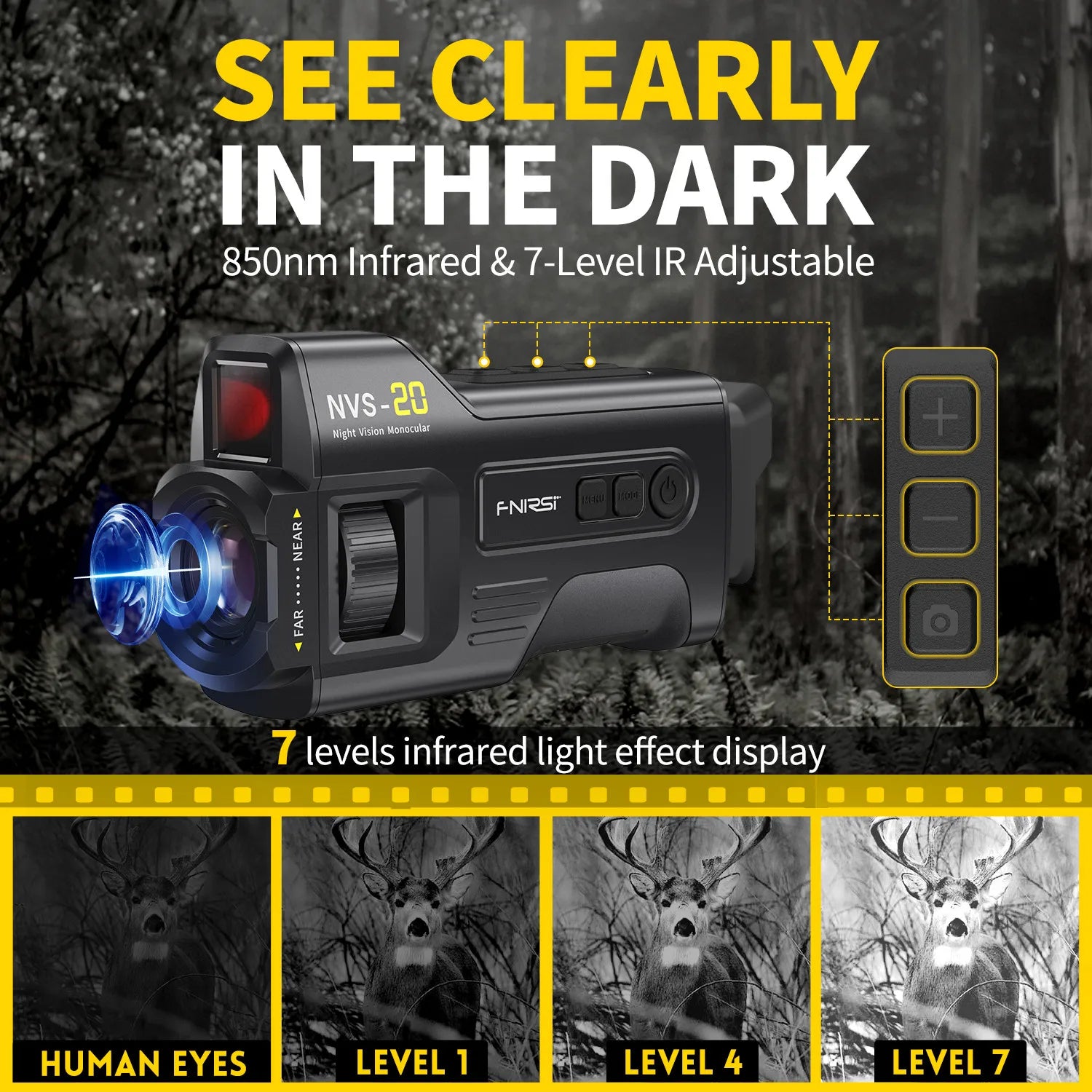 FNIRSI Telescope NVS-20 4K HD Monocular Night Vision Goggles 6X Digital Zoom 300m Hunting Camping Scope Day and Night Dual Use Blackbox Automotive Diagnostics
