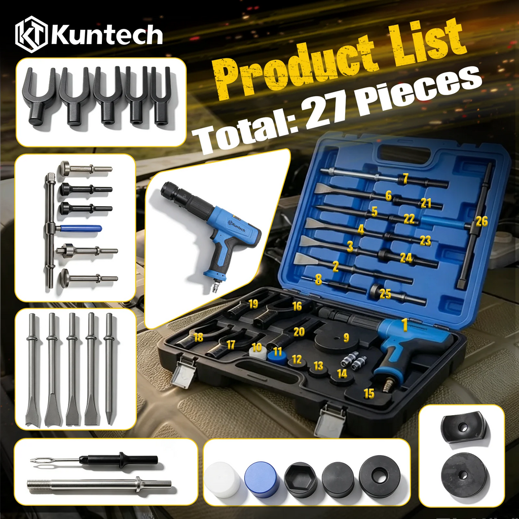 Heavy Duty Pneumatic Air Hammer 89mm Stroke 5CFM, Multi-Function Air Powered Hammer Tool Set with Chisels & Adapters, Industrial Air Chisel for Car Chassis Disassembly Sheet Metal Rust Removal Auto Workshop Mechanic Repair Blackbox Automotive Diagnostics