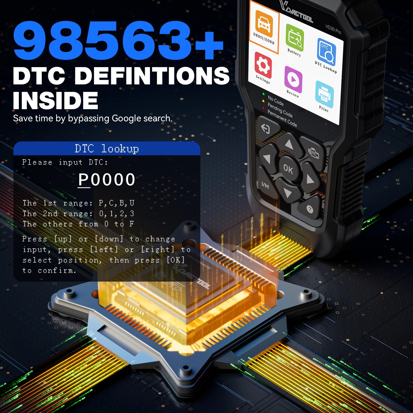 VDIAGTOOL VD30 Pro OBD2 Scanner Diagnostic Tool with Reset  Live Data Freeze Frame I/M Readiness for Cars and Trucks Blackbox Automotive Diagnostics