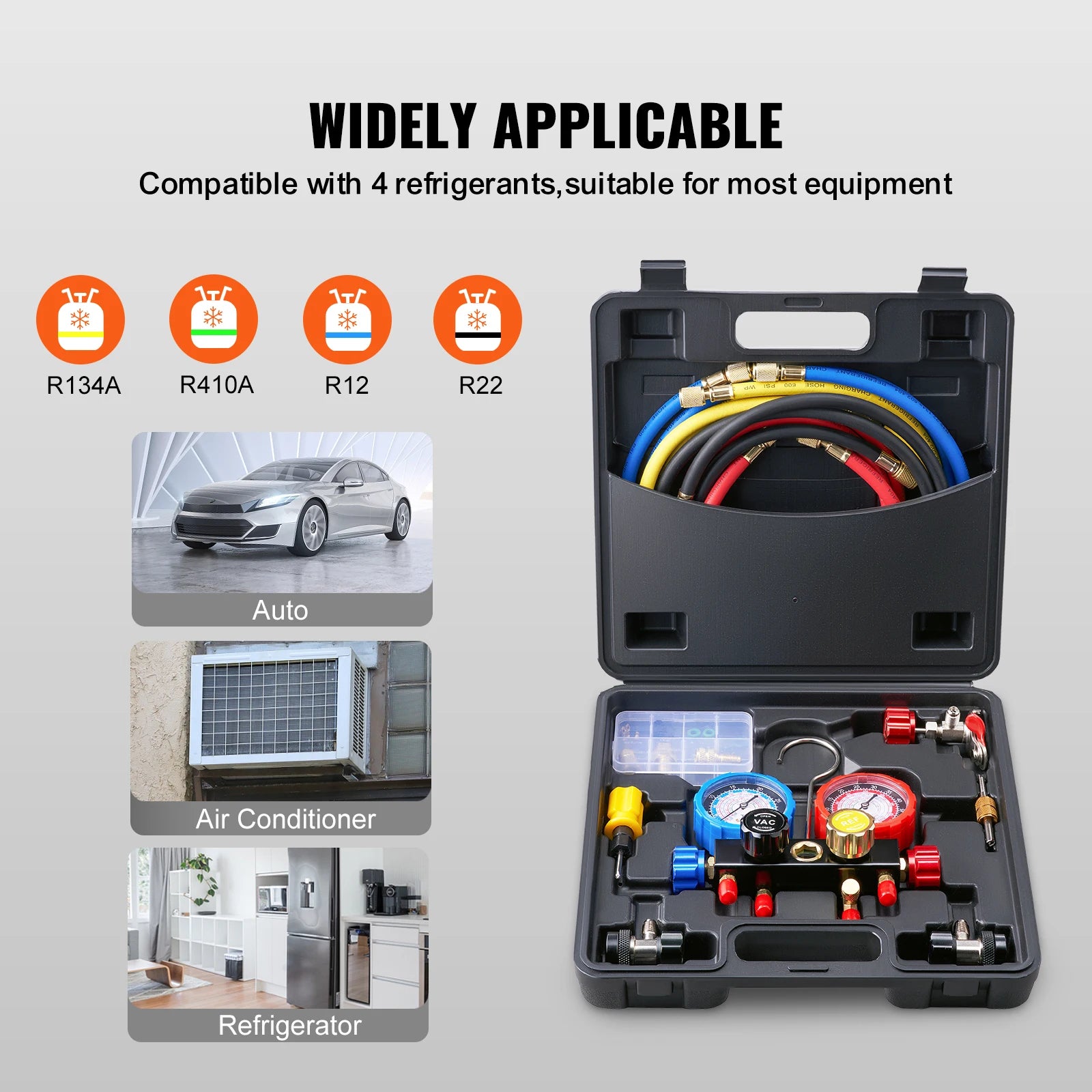 SucceBuy 4 Way AC Gauge-AC Manifold Gauge Set 5ft Hoses for R134A/R22/R12/R410A Work on Car Auto Freon Charging and Evacuation Blackbox Automotive Diagnostics