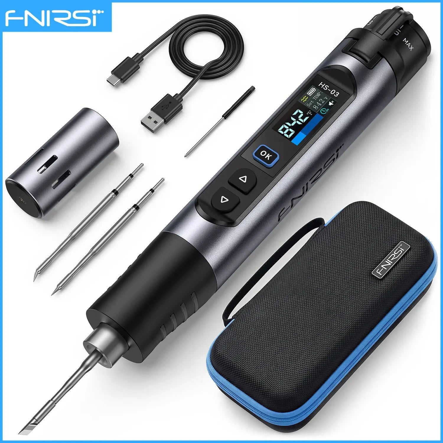 FNIRSI HS-03 Cordless Soldering Iron Type-C Wireless Soldering Iron Kit 18650 Battery Rechargeable Portable Welding Repair Tools Blackbox Automotive Diagnostics