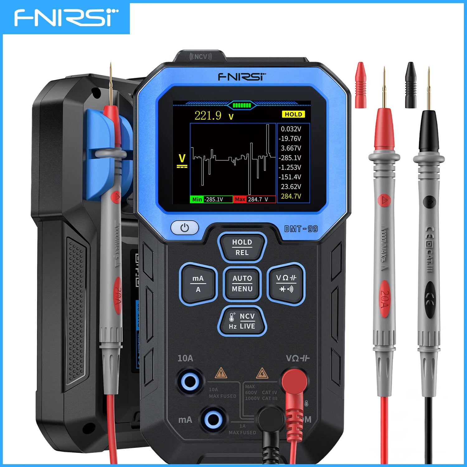 FNIRSI DMT-99 Digital Multimeter 9999 Counts Smart Professional Tester 1000V 10A True RMS Auto Range AC DC Ohm Hz Capacitance Blackbox Automotive Diagnostics
