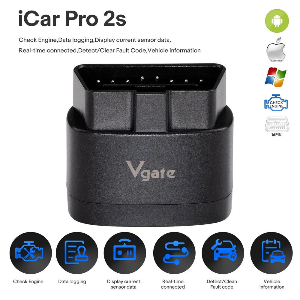 Vgate iCar Pro 2S Bluetooth OBD-II Adapter Free Firmware Update for iOS/Android/Windows Blackbox Automotive Diagnostics