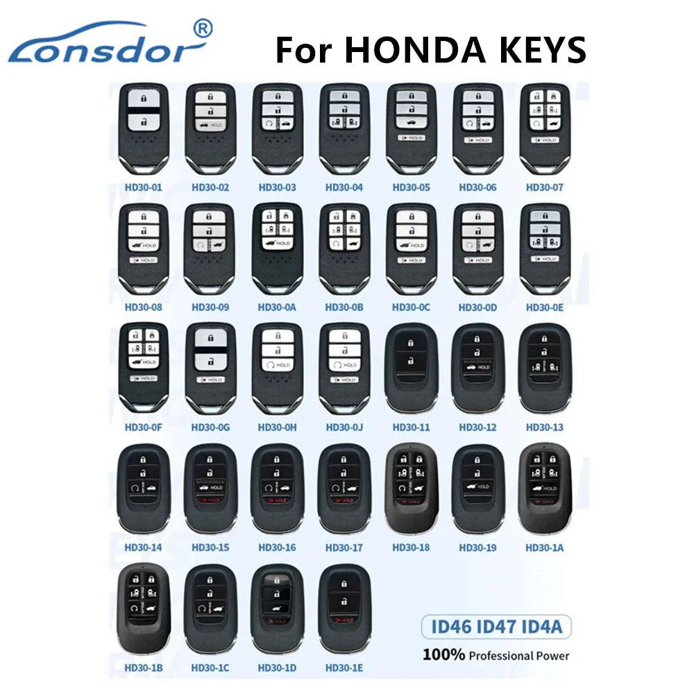 Lonsdor for HONDA HD30 Series Keys for CIVIC/ ACCORD/ CR-V/ ODYSSEY/ HR-V.etc ID46 ID47 ID4A 2013-2025 50+ Models Blackbox Automotive Diagnostics