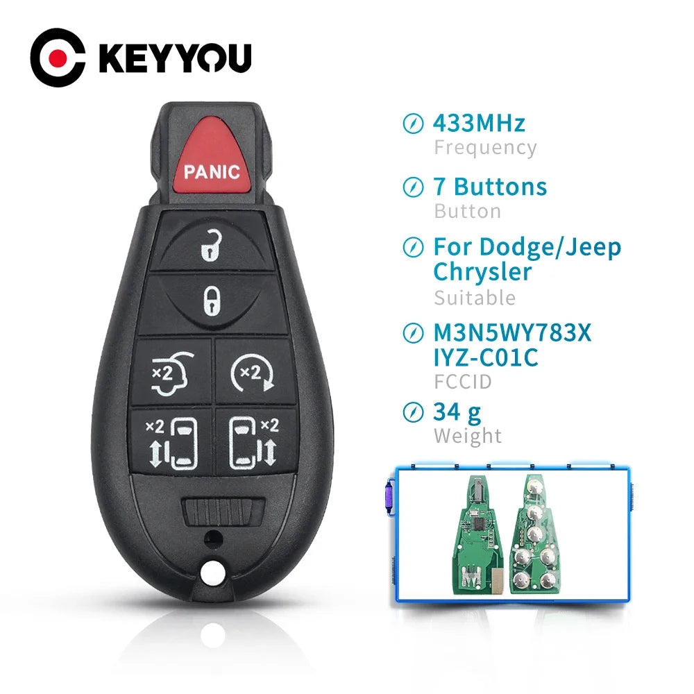 KEYYOU 2+1 3 Buttons Smart Remote Car Key For Dodge Grand Caravan Chrysler Town For Jeep Cherokee M3N5WY783X IYZ-C01C 433Mhz Blackbox Automotive Diagnostics