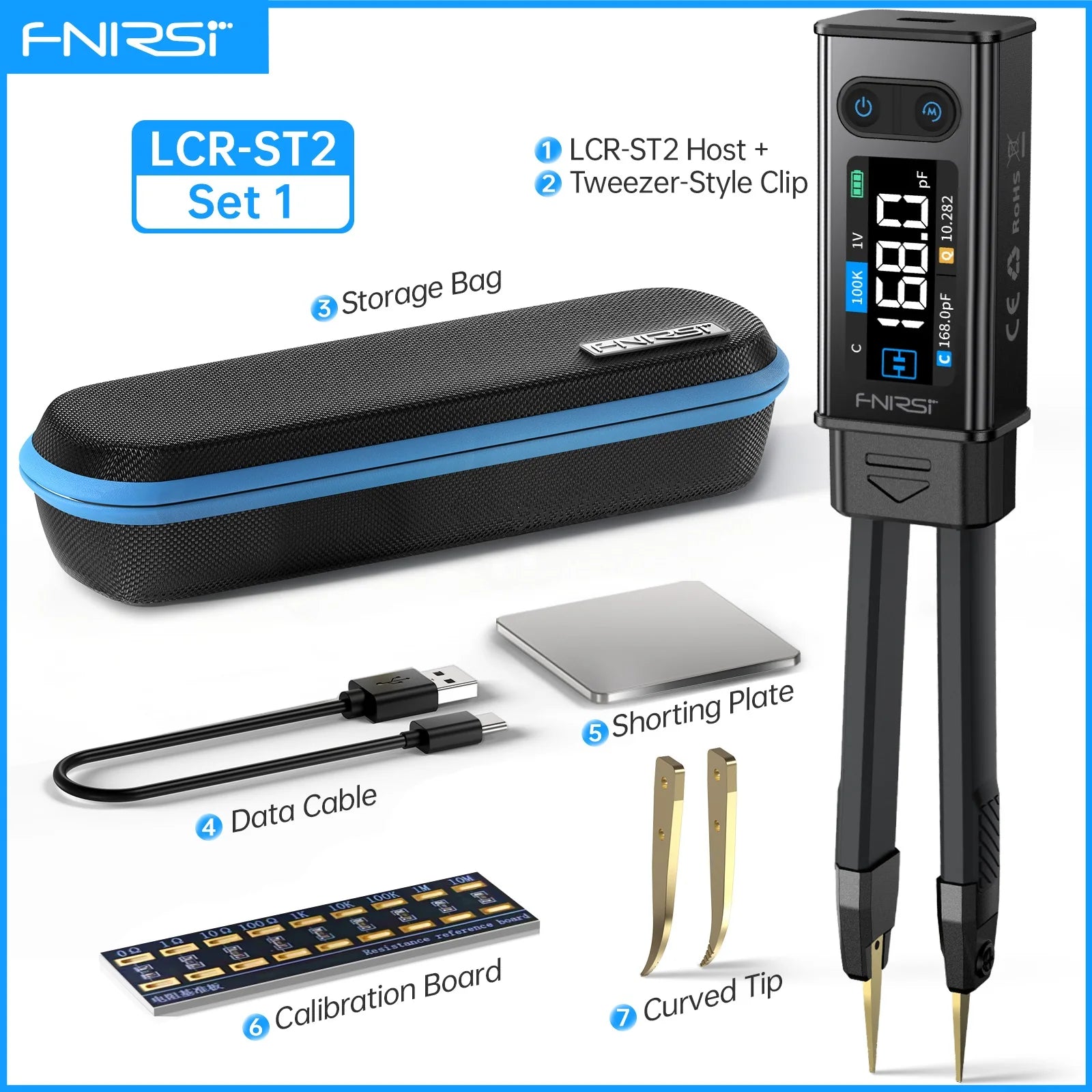 FNIRSI LCR-ST2 2-in-1 Digital Tweezer Bridge LCR ESR Meter SMD Test Kelvin Clip Electronic Component Multifunctional Tester Tool Blackbox Automotive Diagnostics