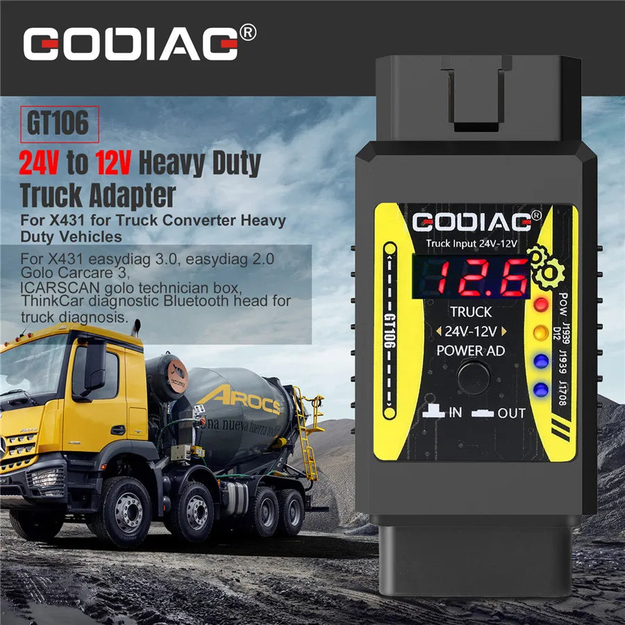 Godiag GT106 PLUS  24V to 12V Heavy Duty Truck Adapter for X431 for Truck Converter Heavy Duty Vehicles Diagnosis Blackbox Automotive Diagnostics