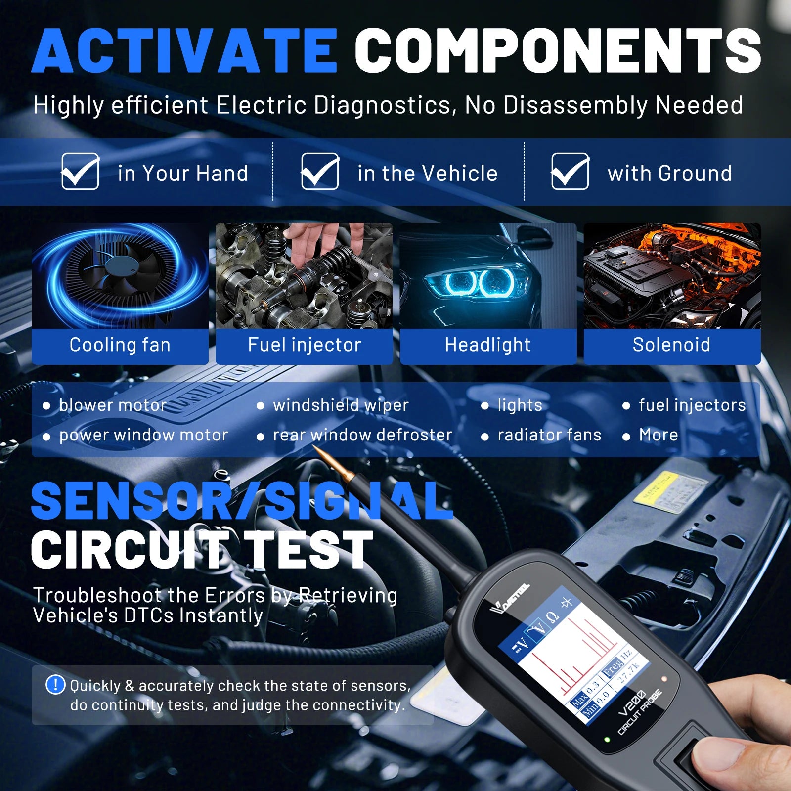 VDIAGTOOL V200 Car Electric Circuit Tester 6V-30V Automotive Power Probe Kit Electrical System Tester LCD Display Voltage Tester Electrical Diagnostic Tools ﻿ Blackbox Automotive Diagnostics