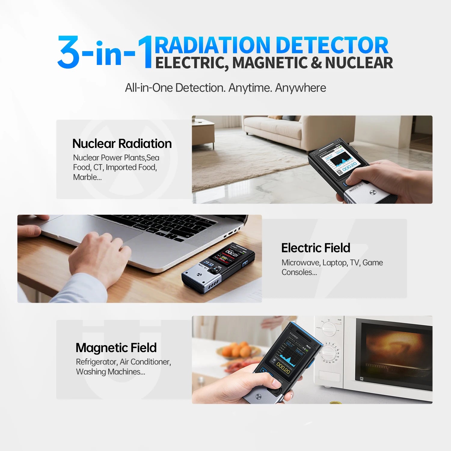 FNIRSI GC-03  3-IN-1 Electromagnetic Radiation Detector, Electric & Magnetic Field Strength, RF Power, Temperature Monitor Blackbox Automotive Diagnostics