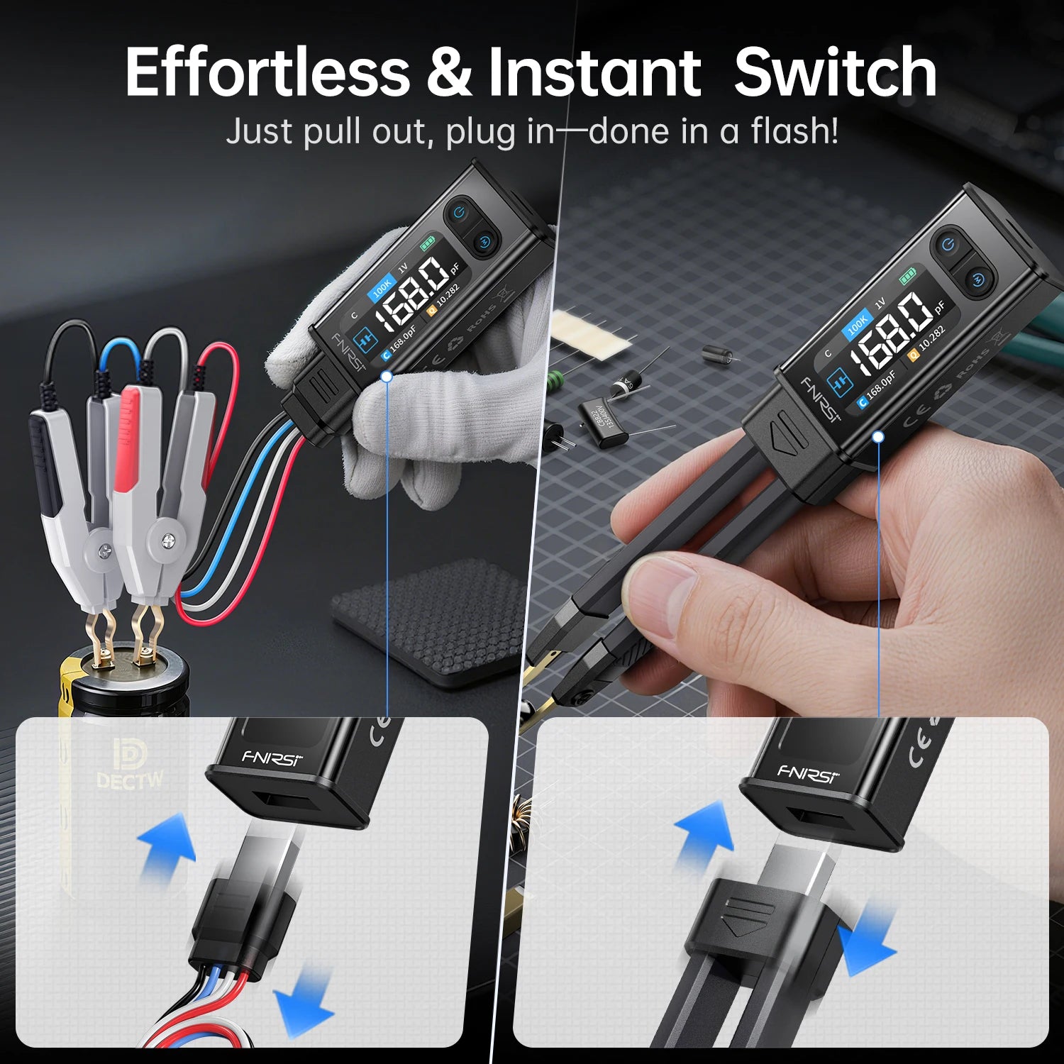 FNIRSI LCR-ST2 2-in-1 Digital Tweezer Bridge LCR ESR Meter SMD Test Kelvin Clip Electronic Component Multifunctional Tester Tool Blackbox Automotive Diagnostics