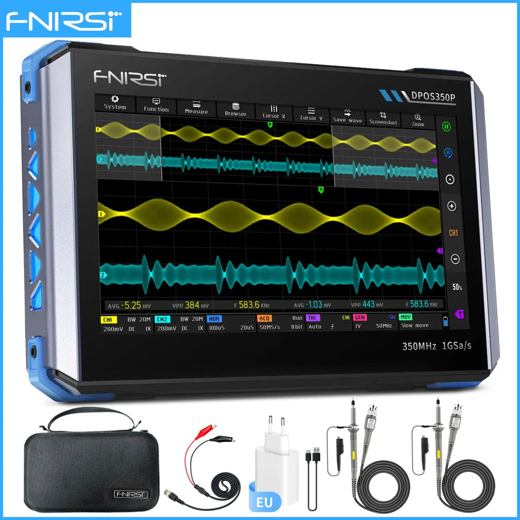 FNIRSI DPOS350P 4in1 Tablet Oscilloscope 2 Channel 350MHz Signal Generator 50MHz, Spectrum Analyzer, Frequency Response Analyzer Blackbox Automotive Diagnostics