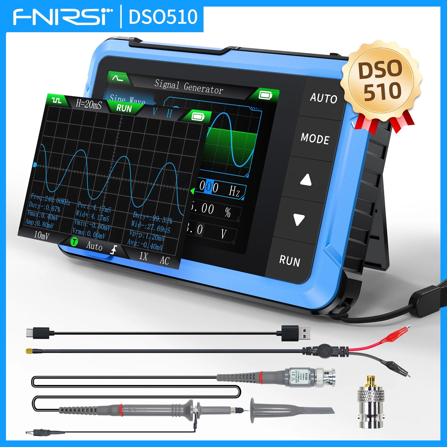 FNIRSI New DSO510 DSO152 DSO153 Mini Handheld Digital 2 IN 1 Oscilloscope Portable 48MS/s 10MHz Bandwidth Electronic Repair Tool Blackbox Automotive Diagnostics