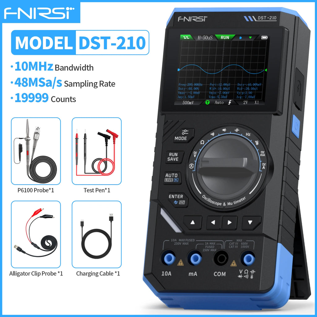 FNIRSI DST-210 and DST-201 3IN1 Digital Multimeter Oscilloscope Signal Source 19999 Counts 10MHz/1MHz Portable Electrician Tool Blackbox Automotive Diagnostics