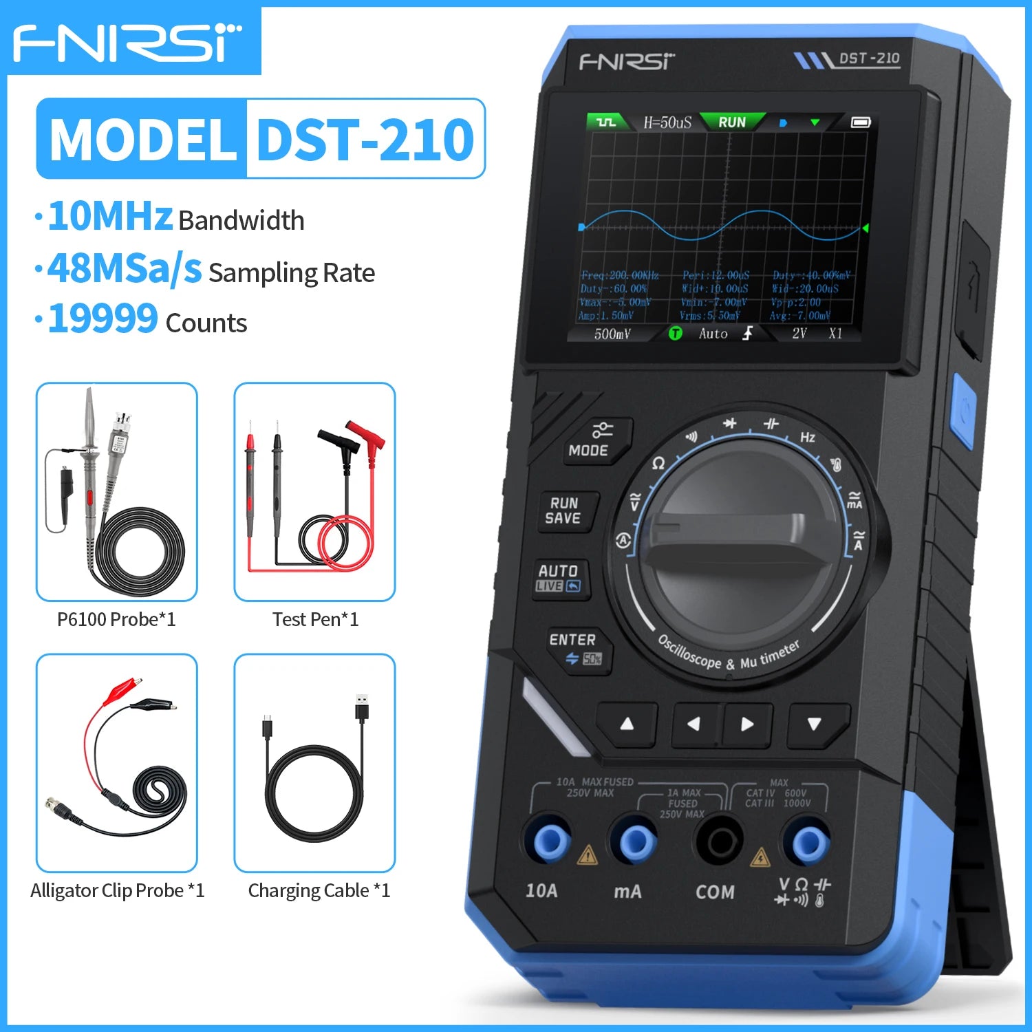 FNIRSI DST-210 and DST-201 3IN1 Digital Multimeter Oscilloscope Signal Source 19999 Counts 10MHz/1MHz Portable Electrician Tool Blackbox Automotive Diagnostics