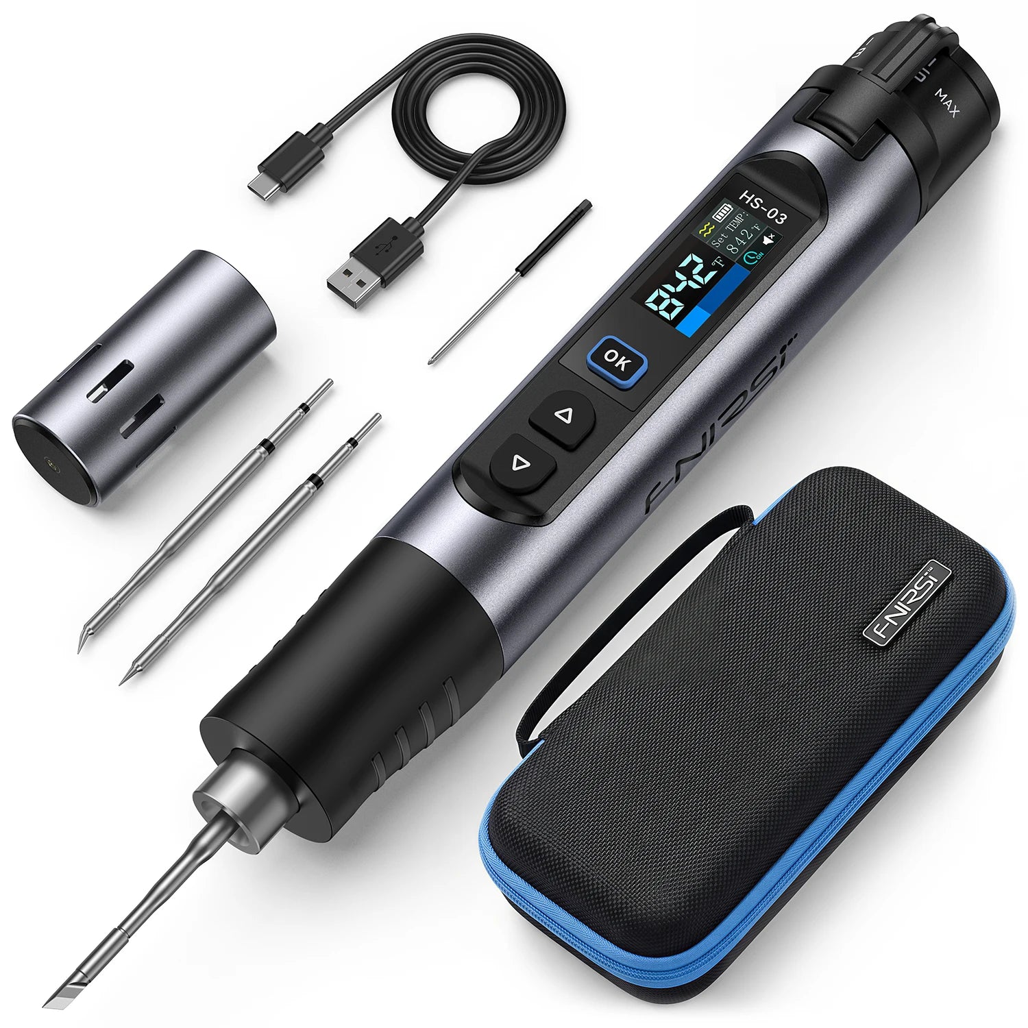 FNIRSI HS-03 Wireless Soldering Iron 10W Rechargeable Portable Soldering Iron 100-450℃ Adjustable Professional Soldering Kit Blackbox Automotive Diagnostics