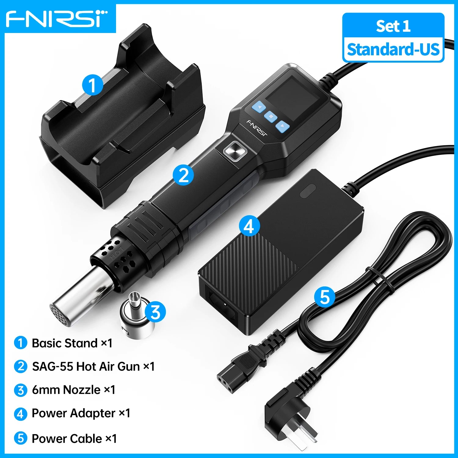 FNIRSI SAG-55 550W Hot Air Gun with Stand Rework LCD Digital Hair Dryer Adjustable Temperature Heat Gun for Phone Repair Tools Blackbox Automotive Diagnostics