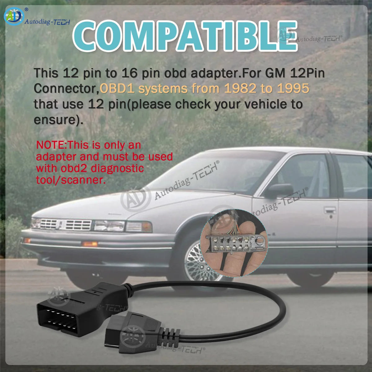 OBD1 to OBD2 Adapter Fit for GM 12Pin Obd1 to Obd2 16 Pin Connector,Compatible with GM Vehicle 12 pin Diagnostic Scanner Cable Blackbox Automotive Diagnostics