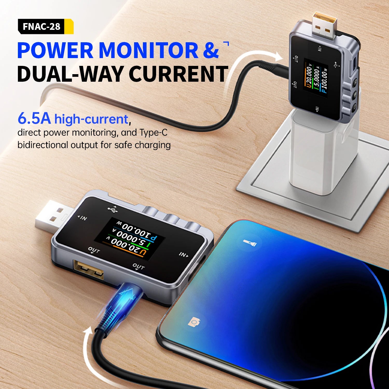 FNIRSI FNAC-28 FNB58 Type-C Meter USB-A Trigger Voltmeter Ammeter Fast Charging Protocol Test Type-C Meter Power Bank tester Blackbox Automotive Diagnostics