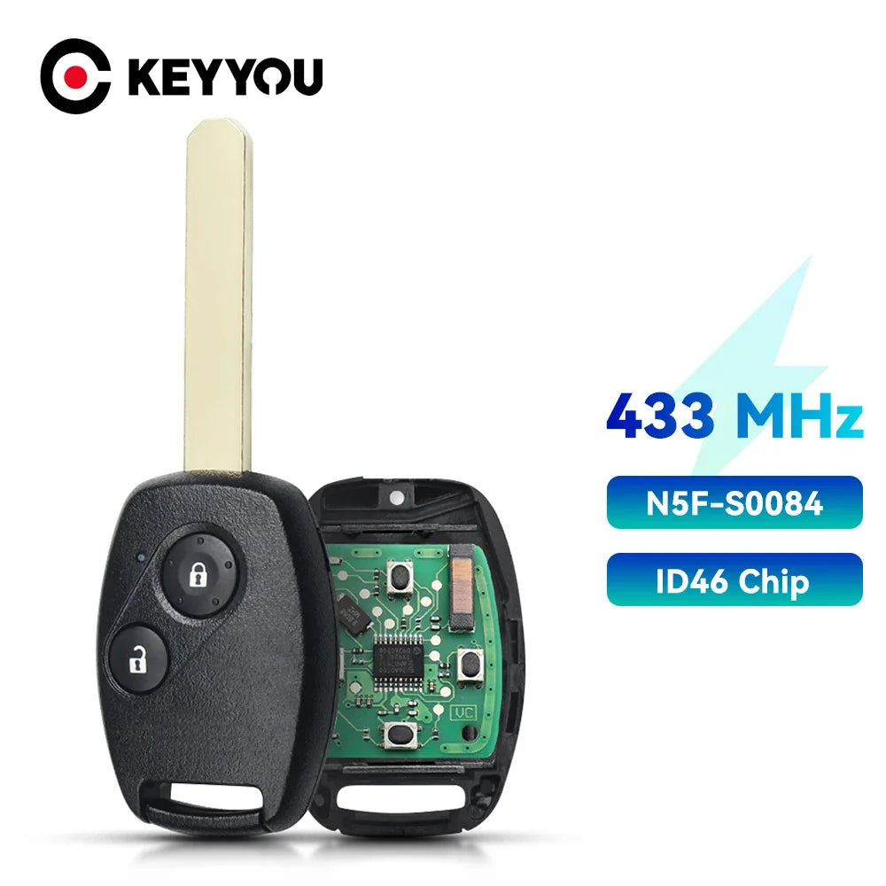 KEYYOU 2/3 Button Remote Key N5F-S0084 ID46 Chip Fob For Honda Accord Element Pilot CR-V HR-V Fit City Jazz Odyssey 313.8/433MHz Blackbox Automotive Diagnostics