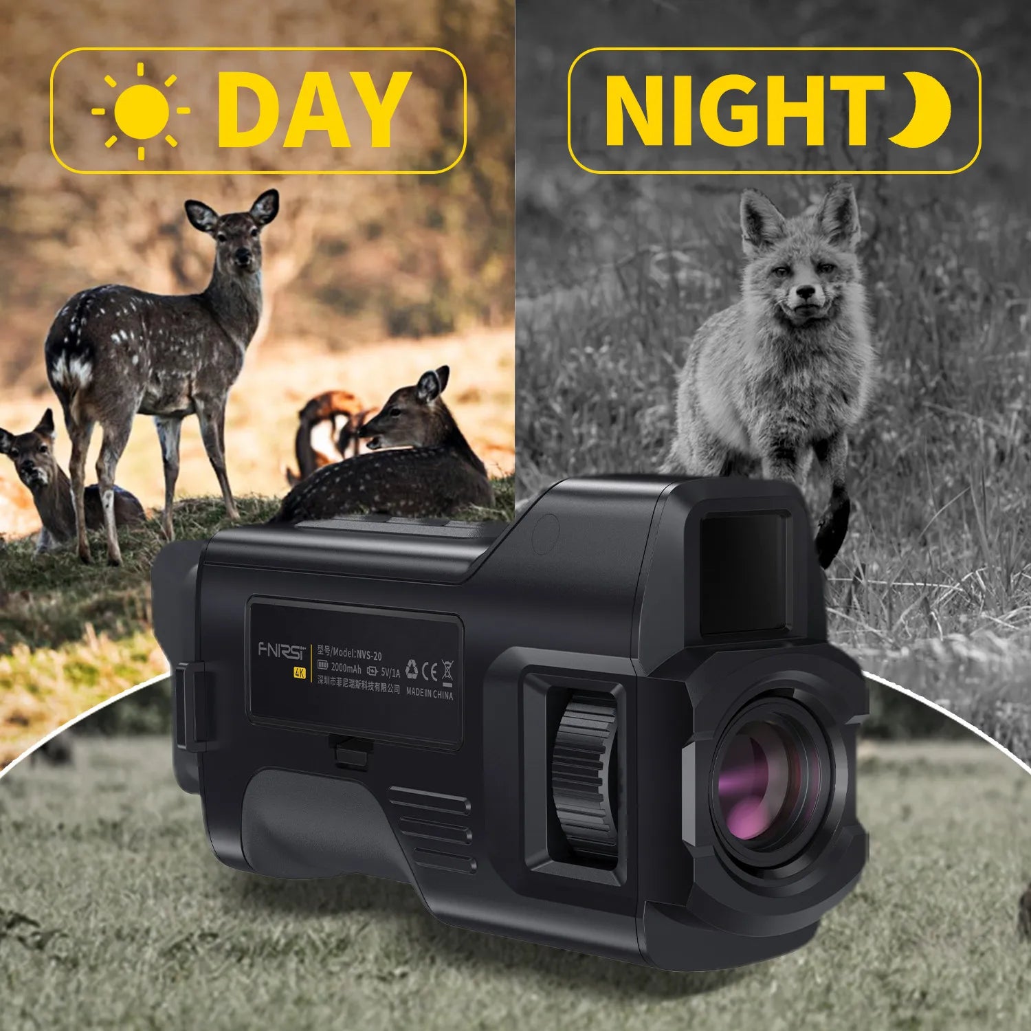 FNIRSI Telescope NVS-20 4K HD Monocular Night Vision Goggles 6X Digital Zoom 300m Hunting Camping Scope Day and Night Dual Use Blackbox Automotive Diagnostics