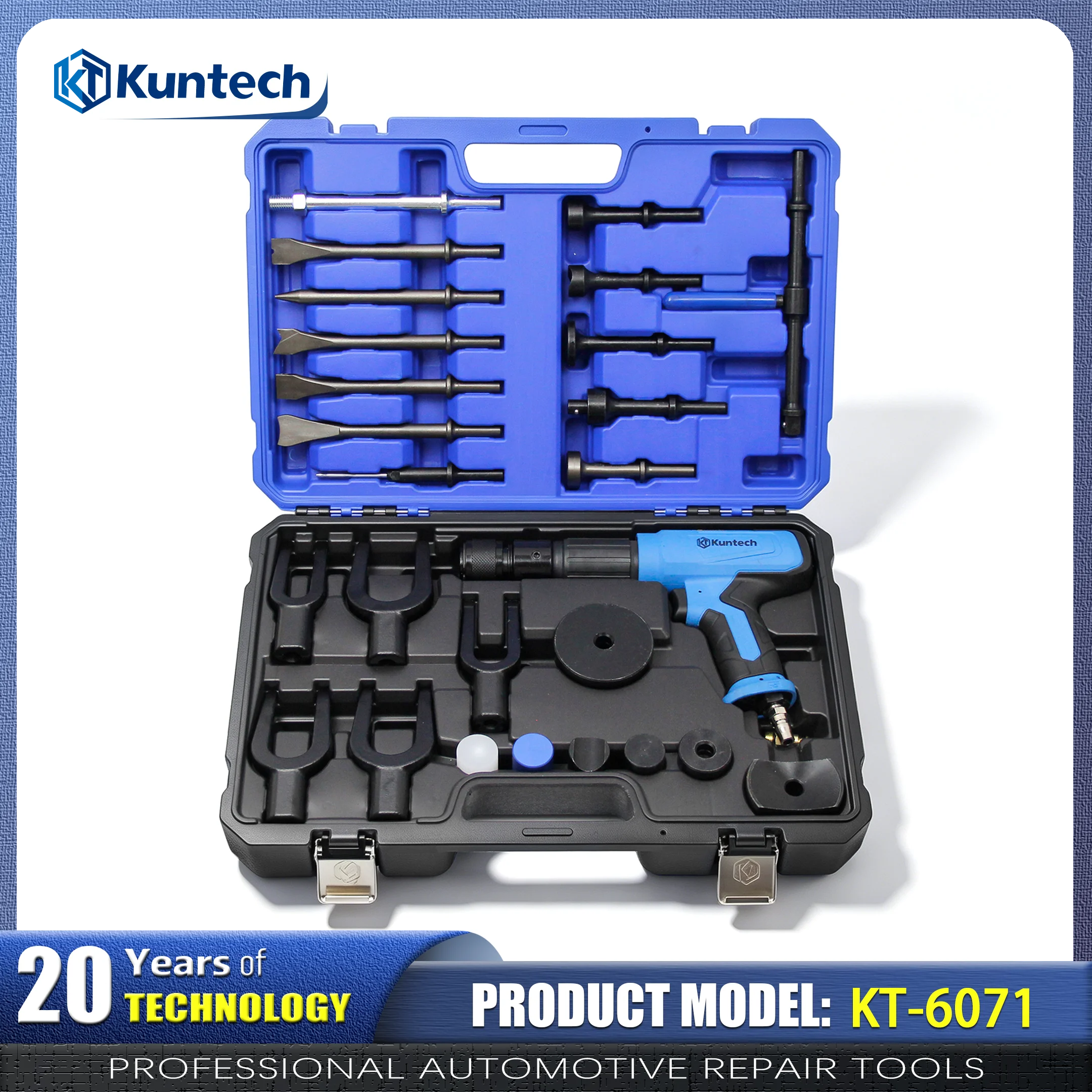 Heavy Duty Pneumatic Air Hammer 89mm Stroke 5CFM, Multi-Function Air Powered Hammer Tool Set with Chisels & Adapters, Industrial Air Chisel for Car Chassis Disassembly Sheet Metal Rust Removal Auto Workshop Mechanic Repair Blackbox Automotive Diagnostics