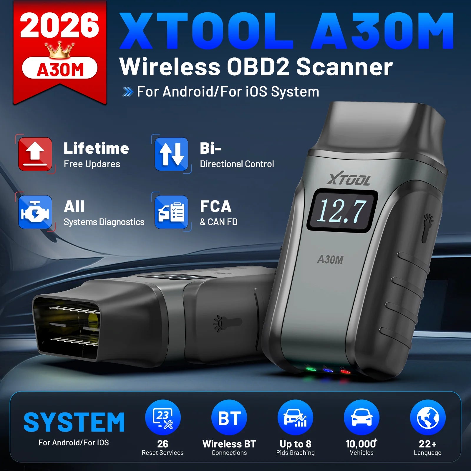 XTOOL Anyscan A30M OBD2 Scanner Active Test Car Diagnostic Tool ABS Bleed Code Reader Auto VIN Lifetime Free Update Blackbox Automotive Diagnostics