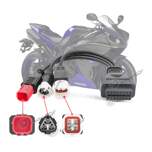 3-in-1 OBD2 Diagnostic Adapter Cable for Yamaha Motorcycle Kline Honda CRF KTM,Fit Euro 5 3pin+4pin+6pin to 16pin Connector Blackbox Automotive Diagnostics