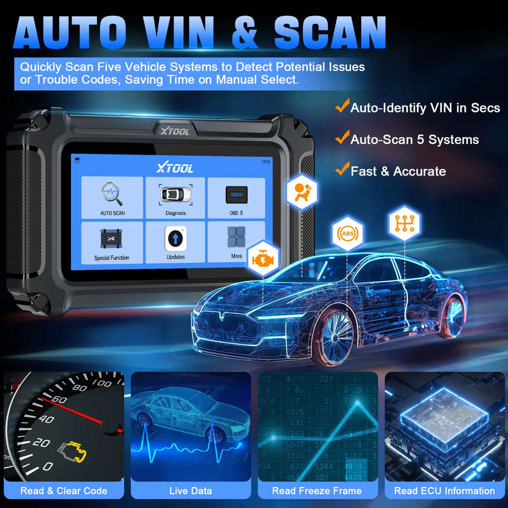 XTOOL D5 OBD2 Car Diagnostic Tool Auto VIN Automotive Scanner OIL Reset Injector Code Built-in FCA/CANFD Lifetime Free Update Blackbox Automotive Diagnostics