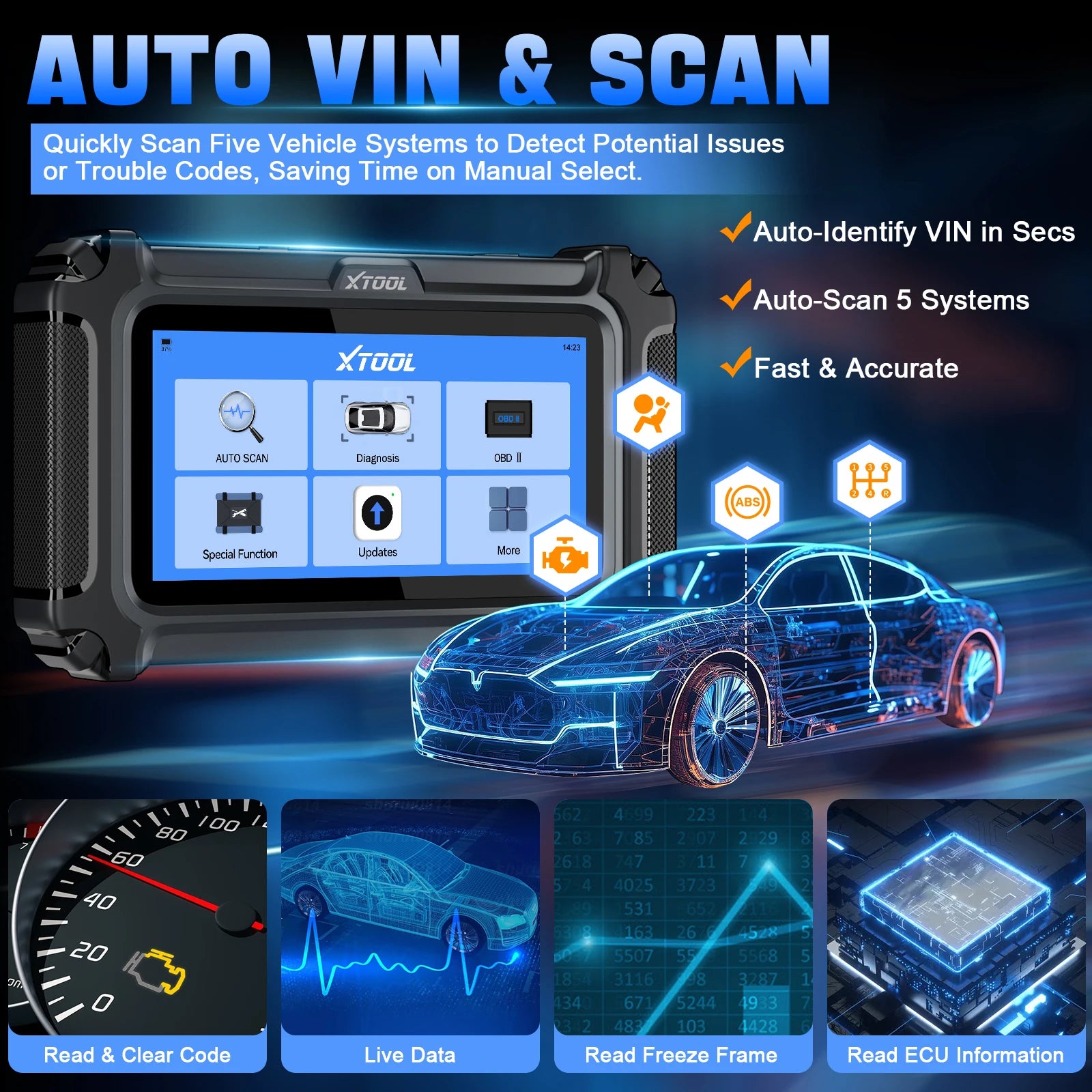 XTOOL D5 OBD2 Car Diagnostic Tool Auto VIN Automotive Scanner OIL Reset Injector Code Built-in FCA/CANFD Lifetime Free Update Blackbox Automotive Diagnostics