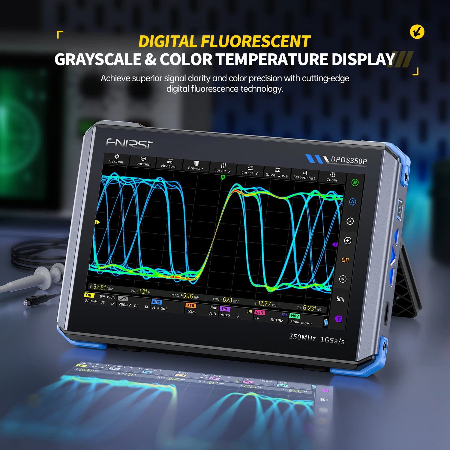 FNIRSI DPOS350P 4in1 Tablet Oscilloscope 2 Channel 350MHz Signal Generator 50MHz, Spectrum Analyzer, Frequency Response Analyzer Blackbox Automotive Diagnostics