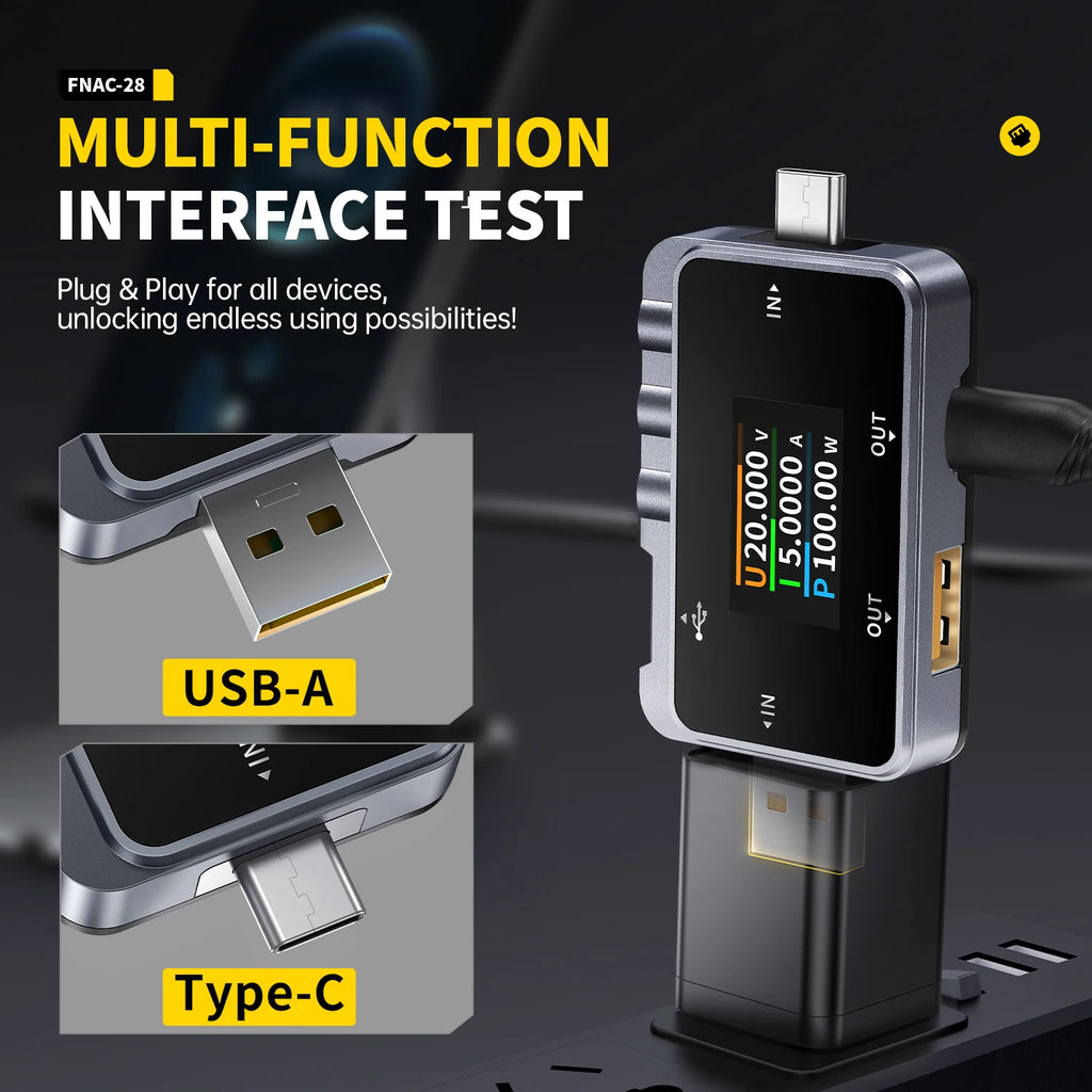 FNIRSI FNAC-28 FNB58 Type-C Meter USB-A Trigger Voltmeter Ammeter Fast Charging Protocol Test Type-C Meter Power Bank tester Blackbox Automotive Diagnostics