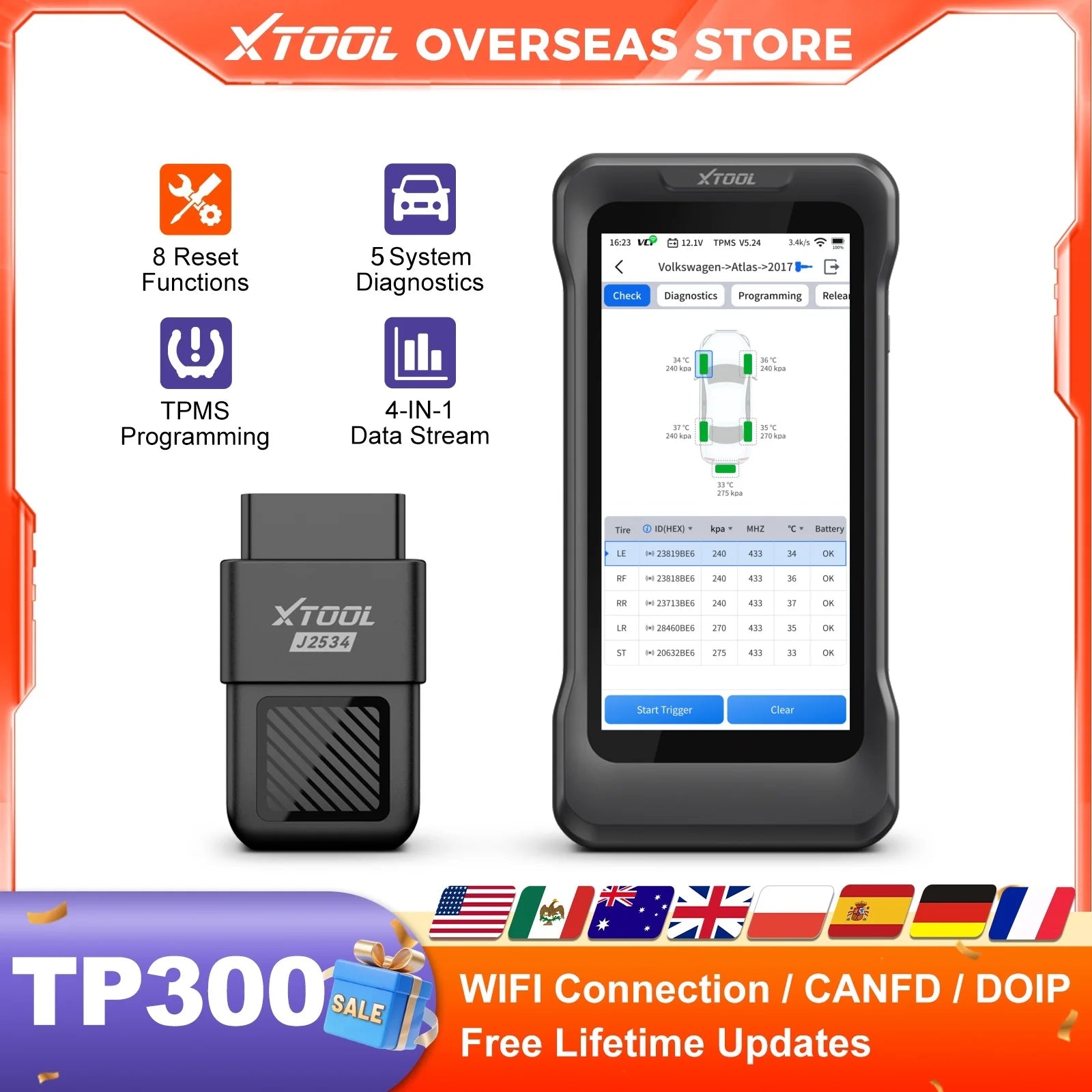 XTOOL TP300 TPMS Sensor Activation Programmer Tire Pressure Monitor 5 Systems Diagnostic Upgraded of TP150 Lifetime Free Update Blackbox Automotive Diagnostics