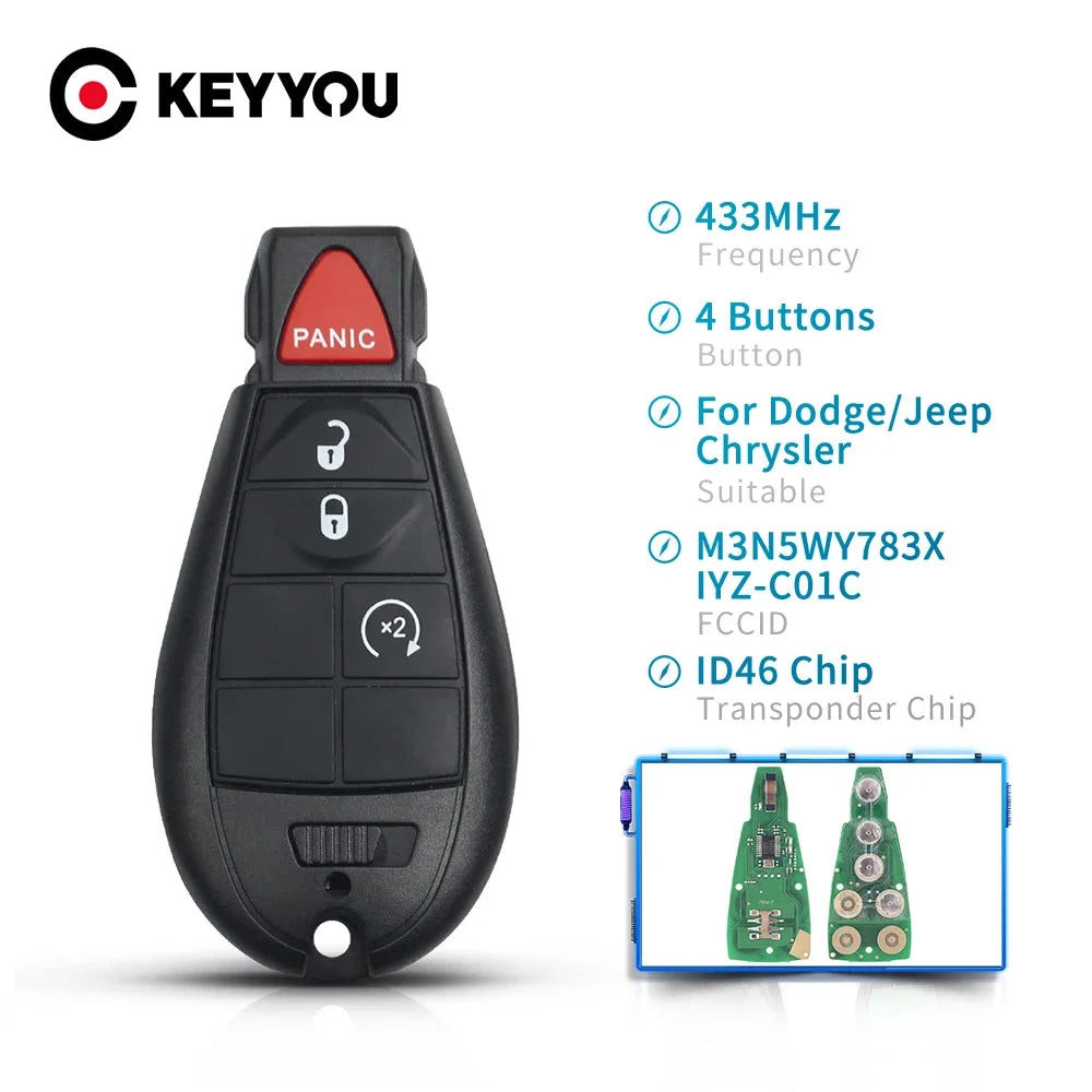 KEYYOU 2+1 3 Buttons Smart Remote Car Key For Dodge Grand Caravan Chrysler Town For Jeep Cherokee M3N5WY783X IYZ-C01C 433Mhz Blackbox Automotive Diagnostics