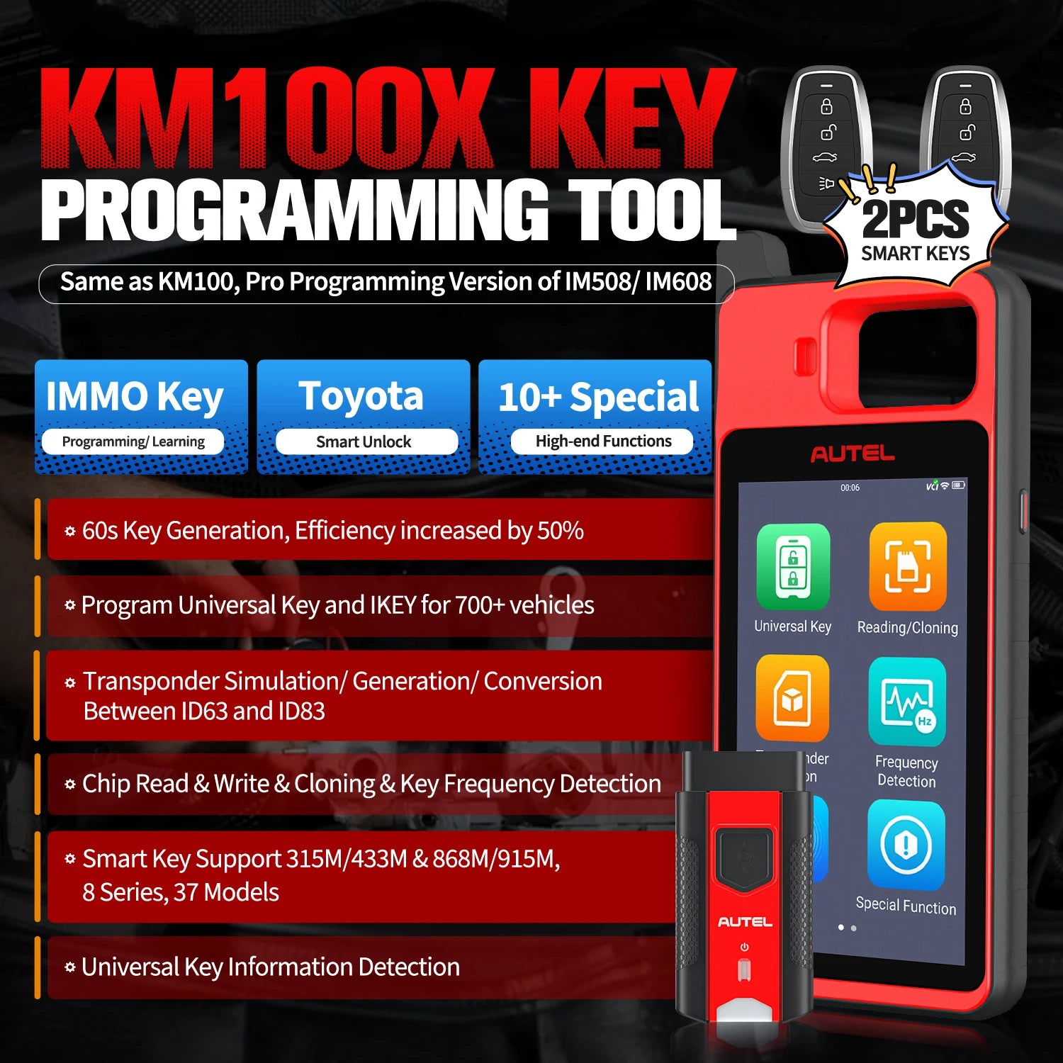 2026 Newest Autel MaxiIM KM100 KM100X Universal Key Generator Kit Lifetime Free Update 37+ Models AutoVIN All Key Lost PK IM508S Blackbox Automotive Diagnostics