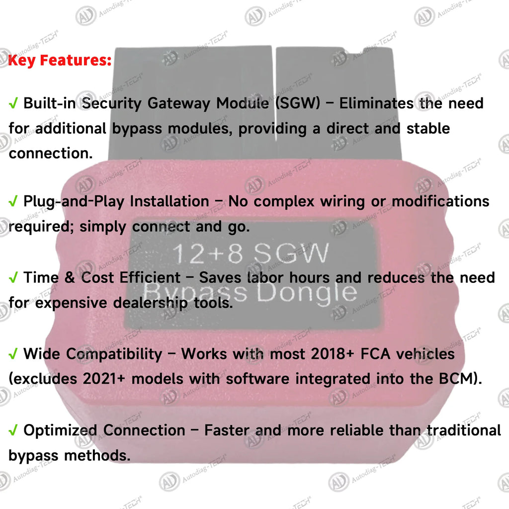 SGW Bypass Dongle - 8+12 Pin FCA SGM Adapter | Compatible with 2018+ Chrysler, Dodge, Jeep, RAM, Fiat, Alfa Romeo Blackbox Automotive Diagnostics