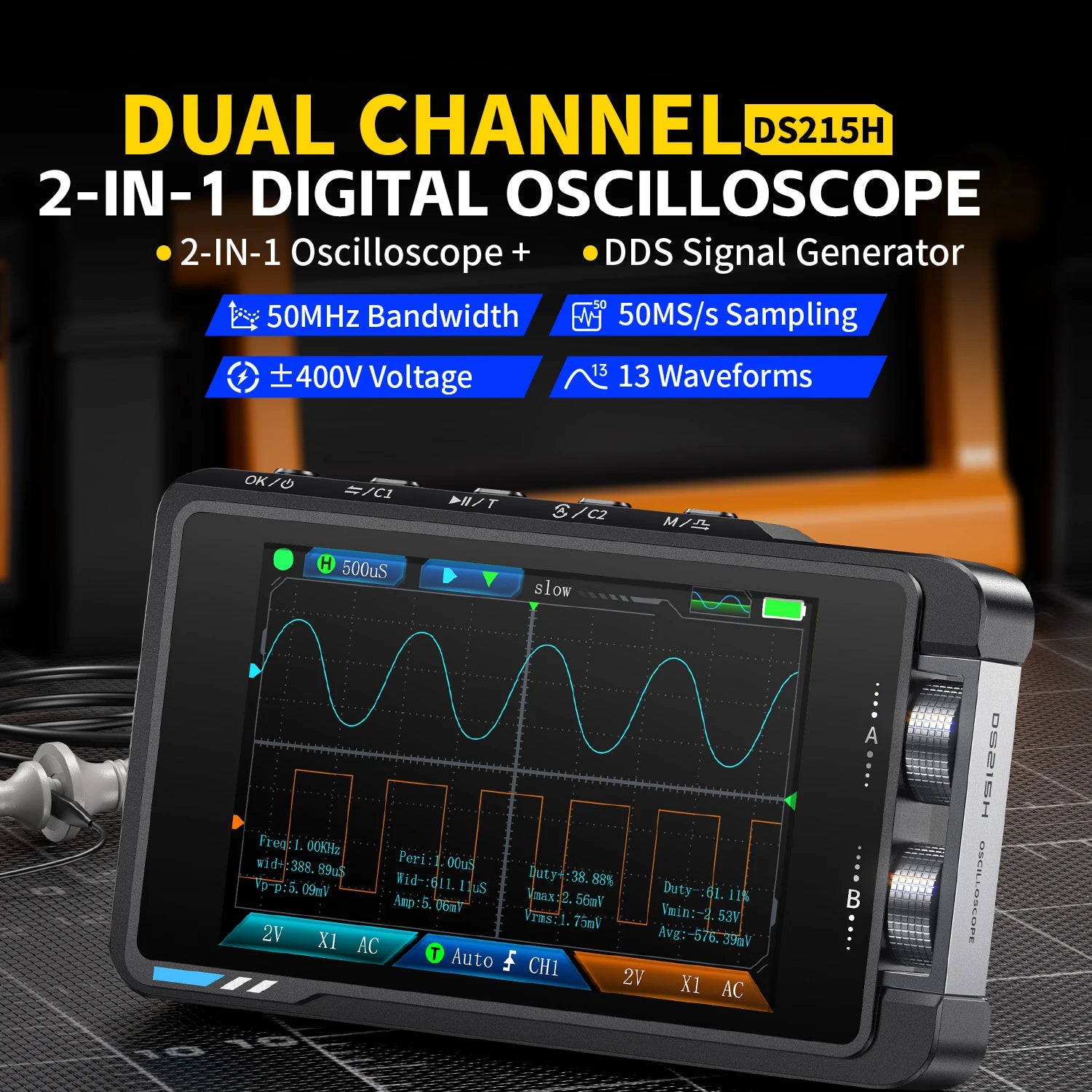 FNIRSI DS215H, 2 in 1 Electronic Repair tool, Supports 8 languages, Digital Professional Instrument Blackbox Automotive Diagnostics