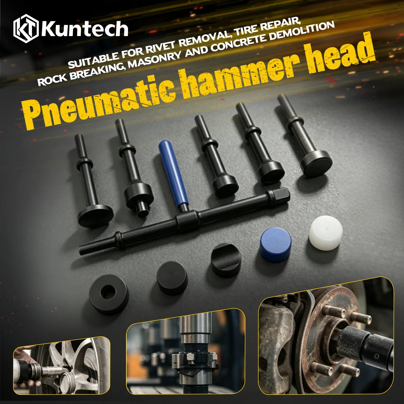 Heavy Duty Pneumatic Air Hammer 89mm Stroke 5CFM, Multi-Function Air Powered Hammer Tool Set with Chisels & Adapters, Industrial Air Chisel for Car Chassis Disassembly Sheet Metal Rust Removal Auto Workshop Mechanic Repair Blackbox Automotive Diagnostics